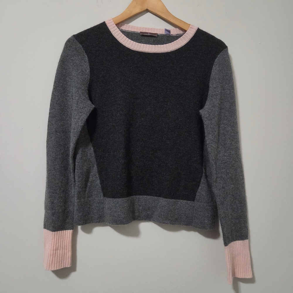 Cullen 100% Cashmere Colorblock Crewneck Sweater Gray‎ Pink Small